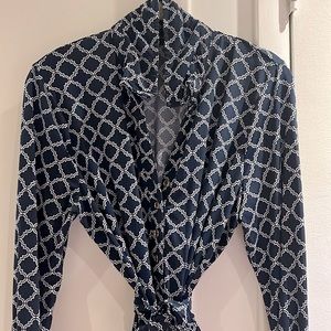 Jones New York Long Sleeve Stretch Shirt Dress Navy Pattern XL